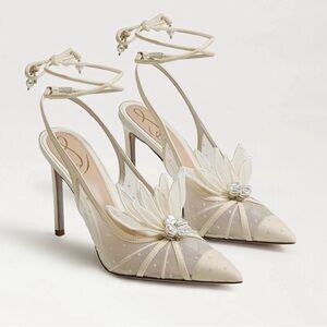 Sam Edelman Bride Aura Lace up Stiletto Heels in Pearl Ivory size 6